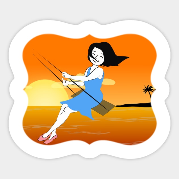 a girl on a swing Sticker by alexshinko7070